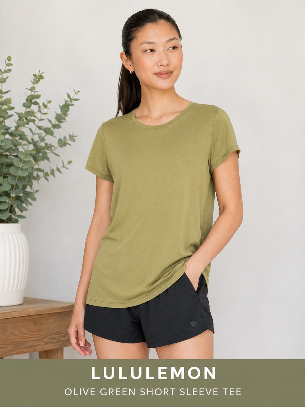 Lululemon Olive Open Back Tie Back Short Sleeve Top